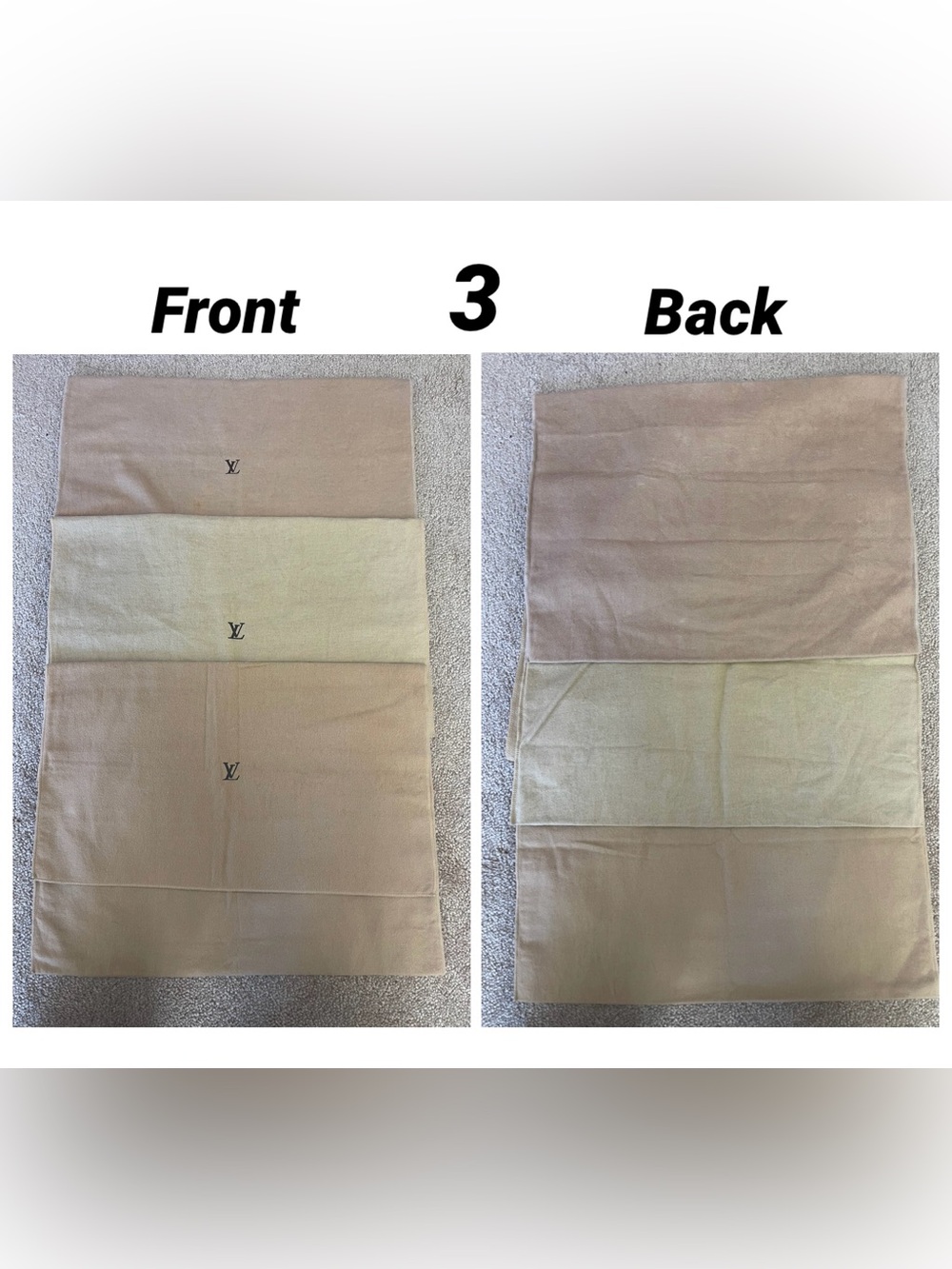 3 Pieces of LARGE Authentic Louis Vuitton DUSTBAG, 18x13 INCHES